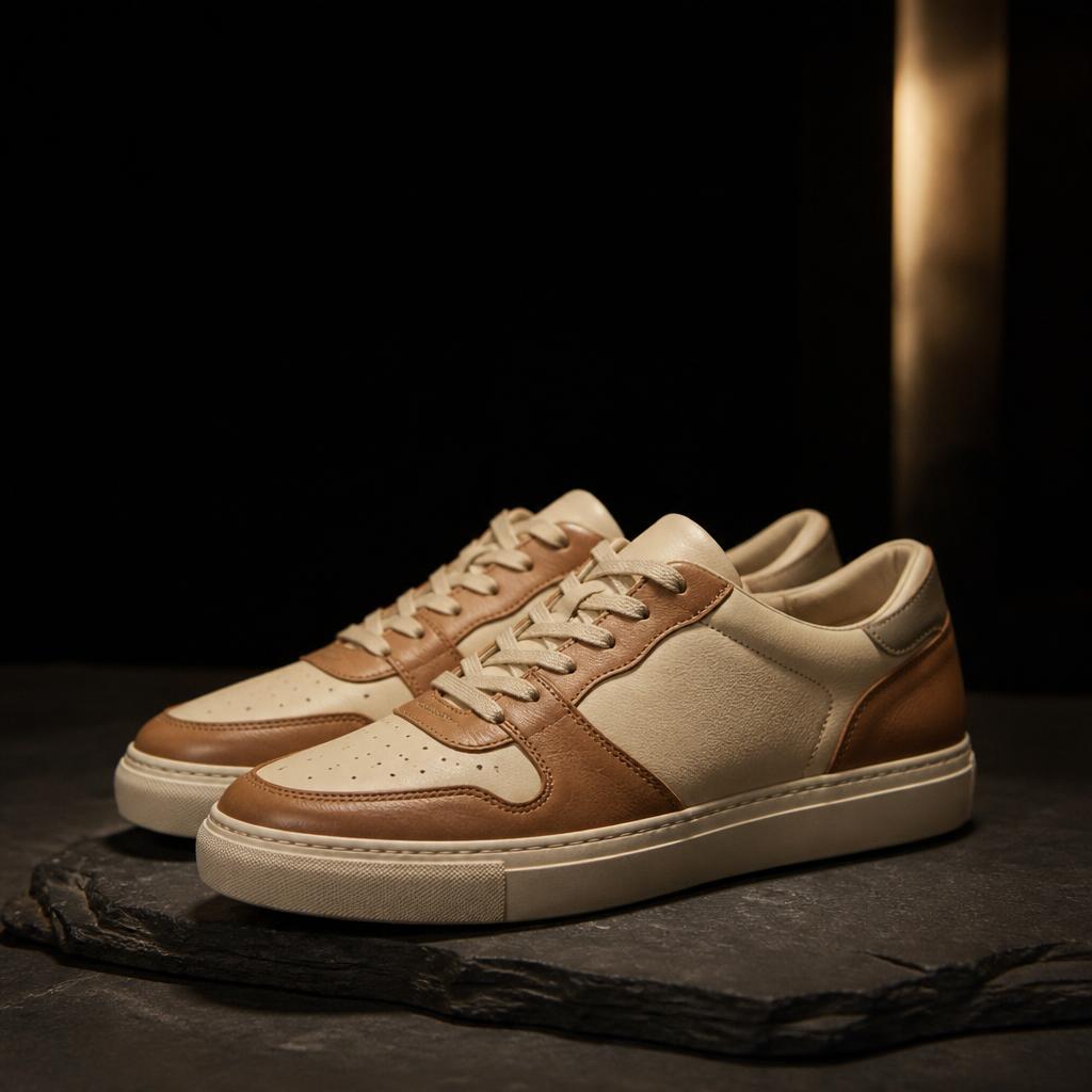 Cream and tan designer leather trainer